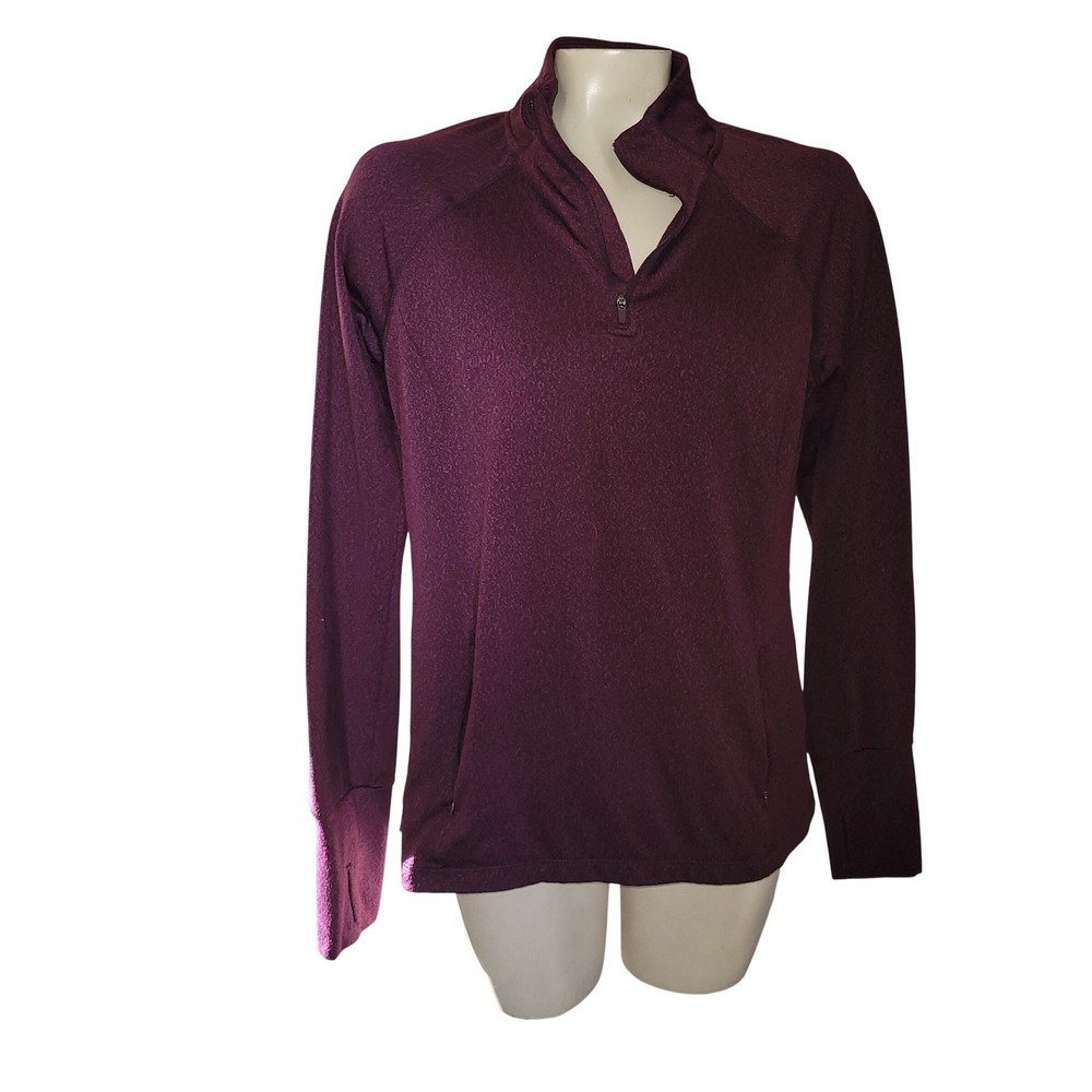 Avia Burgundy Marled Quarter Zip Long Sleeve Thumbhole Pullover‎  S activewear